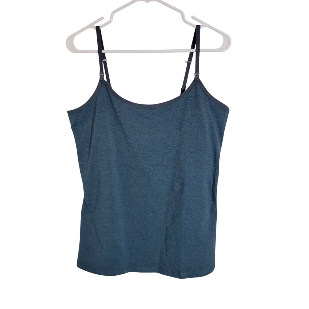 Pact Blue Heather Organic Cotton Shelf Bra Camisole Tank Top Large Adjustable